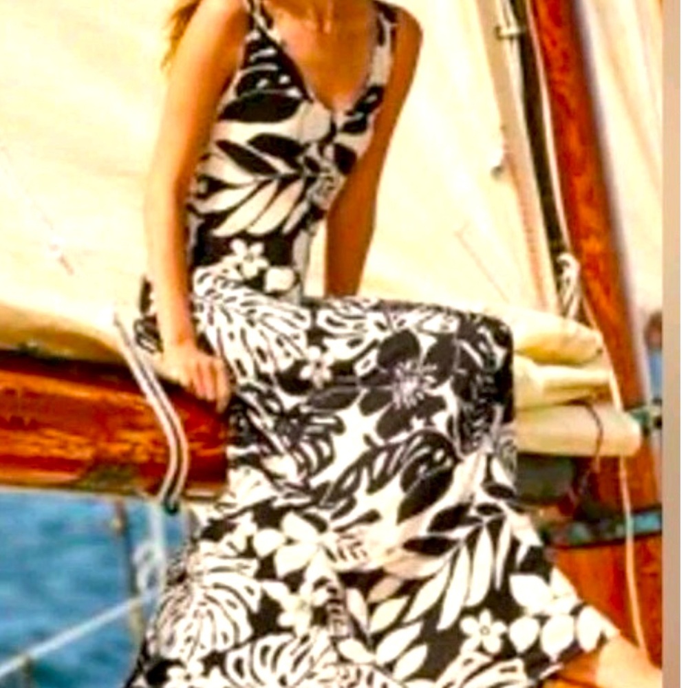 Tommy Bahama Black and White Floral Maxi Dress